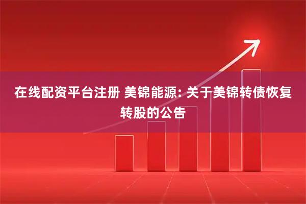 在线配资平台注册 美锦能源: 关于美锦转债恢复转股的公告